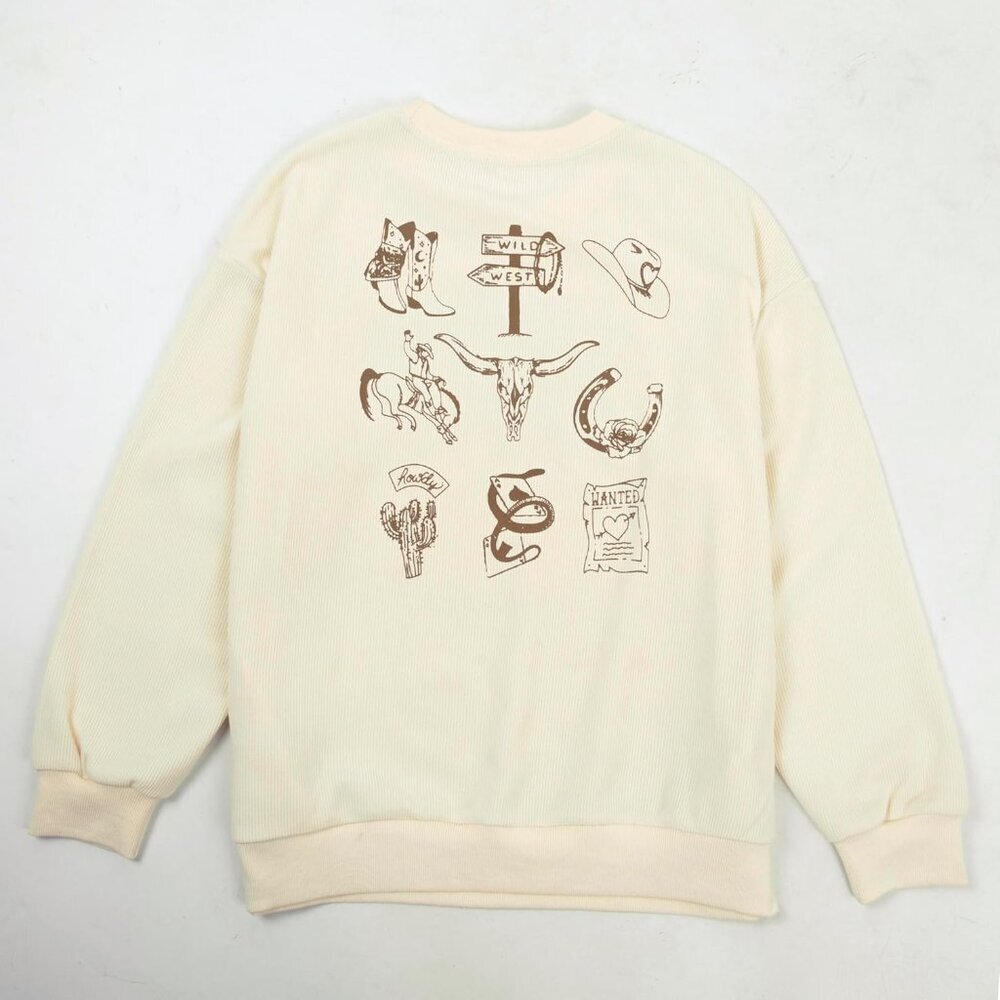 Women's Apricot Cowgirl Rodeo Western Country Concert Boho Cow Skull Sweatshirt - Picture 6 of 6